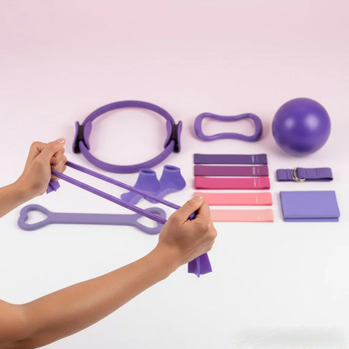 13 PCS Complete Pilates Set: Exercise Ball, Resistance Bands, Pilates Ring & More for Home Workouts