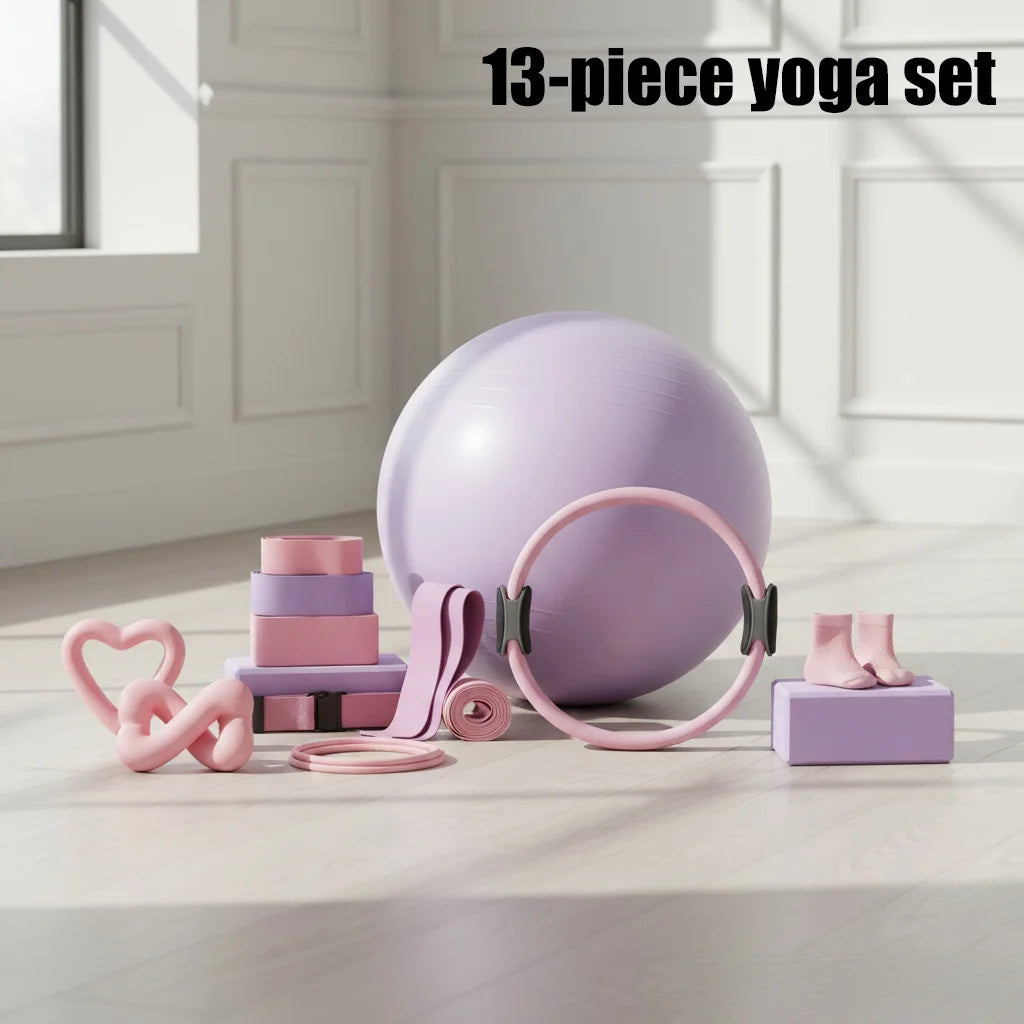 13 PCS Complete Pilates Set: Exercise Ball, Resistance Bands, Pilates Ring & More for Home Workouts